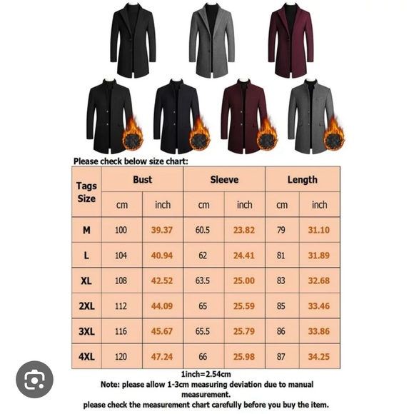 Springrain Men's Notched Lapel Single Breasted Long Pea Coat Trench Coat XL - Picture 12 of 12